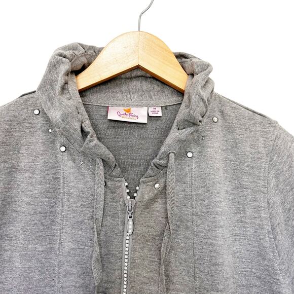 Quacker Factory Gray Gem Zipper Full Zip Sweater Sz M - Picture 2 of 6